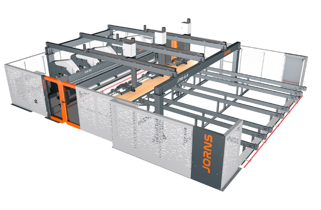 Cruciaal in de buigcel is de JPM (Jorns Profile Manipulator). Hiermee biedt Jorns geautomatiseerd laden, keren, ontladen, stapelen of persen van pilaster profielen vanaf de voorzijde van de machine, voor afzonderlijke delen over de volledige lengte of tot maximaal vier delen in dezelfde buigcyclus voor korte stukken.